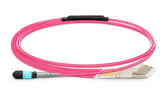 OM4 MPO to 4 LC UPC Duplex, 8 Fibers Low Loss Breakout/Harness Cable, Type A/B