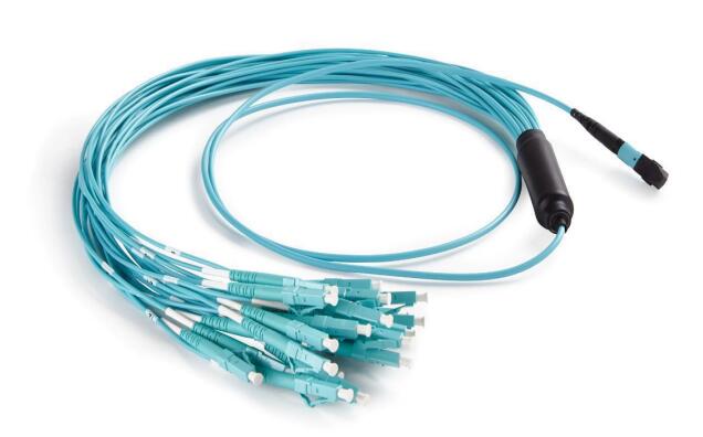 OM3 MPO to LC APC 24 Fibers Harness Cable, Type A/B